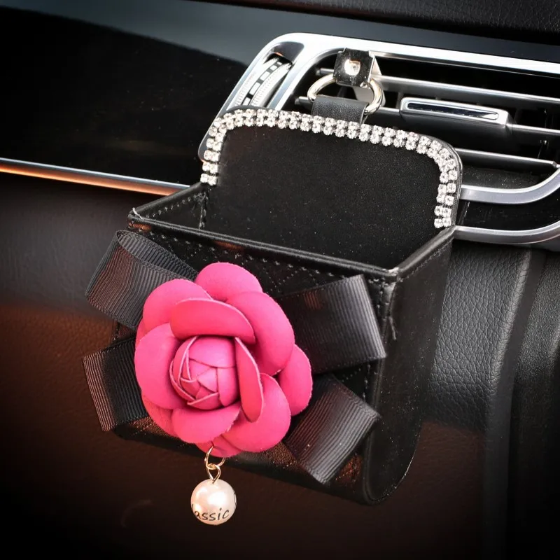 Hot-sale-Crystal-Leather-Car-Outlet-Air-Vent-Trash-Box-Auto-Mobile-Phone-Holder-Pouch-Organizer-Hanging-4