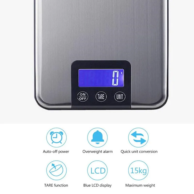 15 кг 1 г сенсорный экран нержавеющая сталь электронные цифровые весы портативные весы для кухни баланс скидка 39