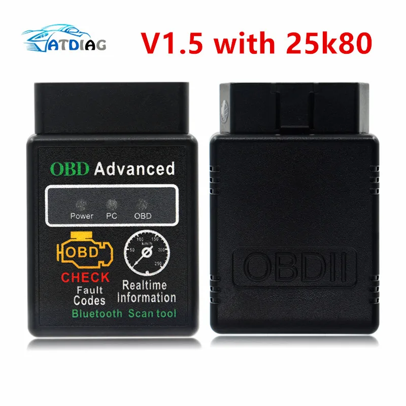 

HHOBD Chip 25K80 Version 1.5 ELM327 HH OBD Advanced OBDII OBD2 bluetooth Mini ELM327 Auto CAN Wireless Adapter Scanner