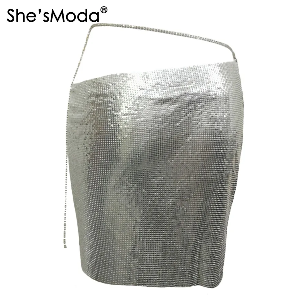 She'sModa юбка на завязку из металлического сплава с разрезом Крест женские вечерние Клубные пляжные мини-юбки