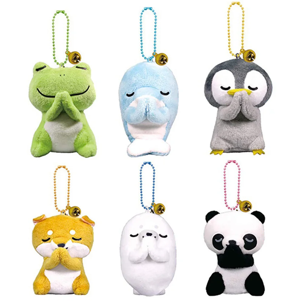 

6 Styles 8CM Animals Frog Dog Penguin Panda Keychain Dolls Stuffed Plush Toys Small Pendant Dolls for Kids Bags