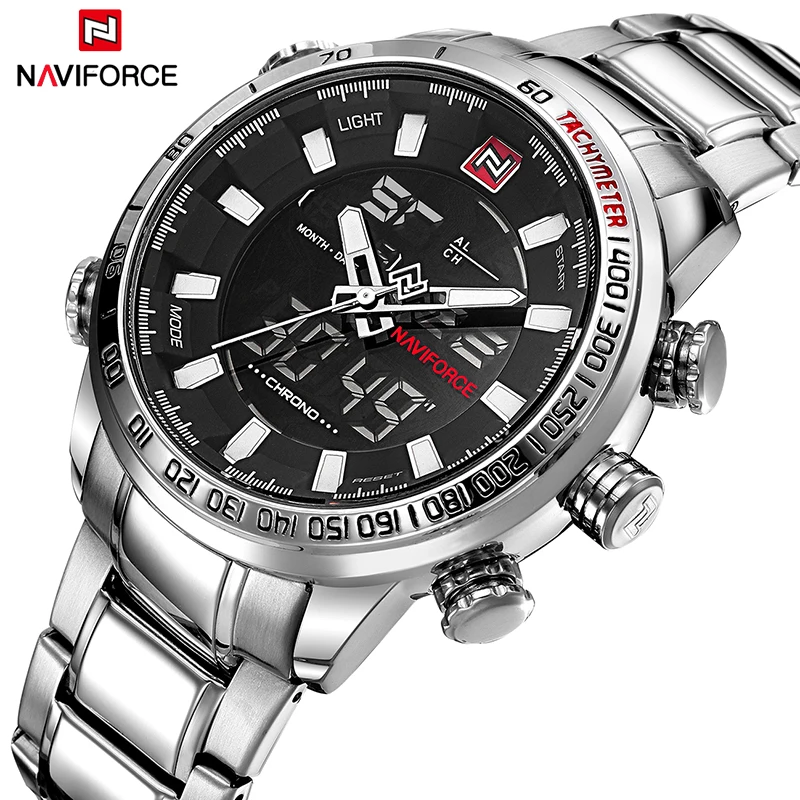 NAVIFORCE Брендовые мужские спортивные часы Модные кварцевые наручные со стальным