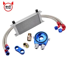 evil energy 16Row AN10 Oil Adapter Filter+Engine Racing Oil Cooler Kit+Swivel Fuel Oil Hose Line+AN10 Seprator Divider Clamp vr racing universal oil cooler kit 15 row 10an aluminium engine transmission oil cooler relocation kit vr5115b 6724br 3pcs