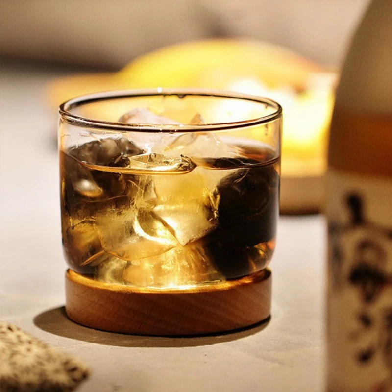 

Low-key Luxury Crystal Wine Glass With Beech Tray Base Mountain Cheap Vidro Whiskey Cups Bar Tipsy Chivas Shot Glasses Wholesale