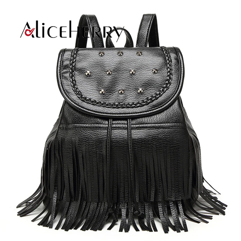 

High quality PU leather school travel bag women large capacity backpack rivet back bag feminine vintage drawstring backpacks