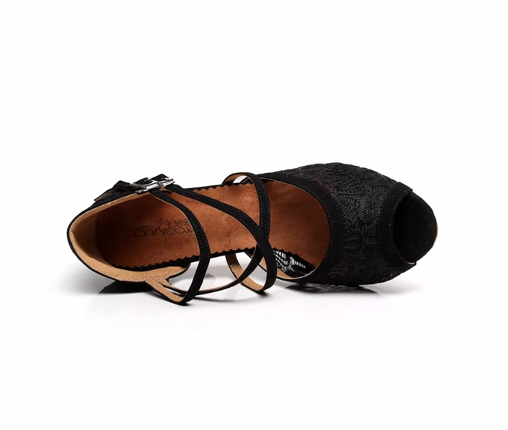 Ceny Kobiety Ballroom Latin Dance buty czarne czerwone Salsa Tango Bachata buty do tańca obcasy 5 6 7. 5 8. 5cm podeszwa zamszowa VA20