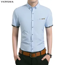 VERSMA новое поступление короткий рукав сплошной цвет Мужские рубашки Camisas Para Hombre Хлопок Slim Fit бизнес повседневная мужская рубашка 4XL