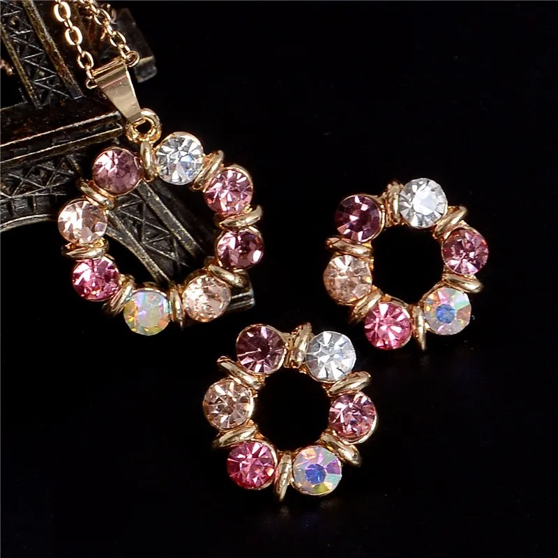 Ювелирный набор с кристаллами, свадебный ювелирный набор для невесты, позолоченный/посеребренный набор для ожерелья и сережек, женские блестящие украшения