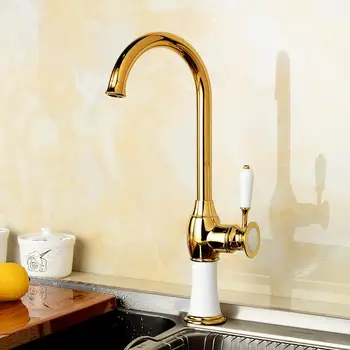 

New Single Lever Kitchen Faucet with Mixer Hot and Cold Water Tap Pull Out Golden Painting Kitchen Sink Taps