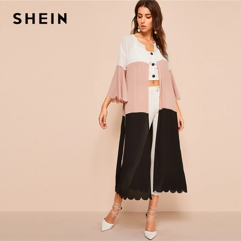 SHEIN Контрастное Платье С Фигурной Отделкой Женское Розовое Модное Платье С Поясом И Фестонами