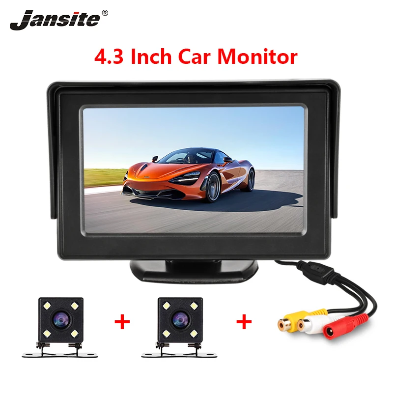 

Jansite 4.3" Wired TFT Car monitor Car Rear View Monitor Parking Rearview System for Two Backup Reverse Cameras Support DVD VCD