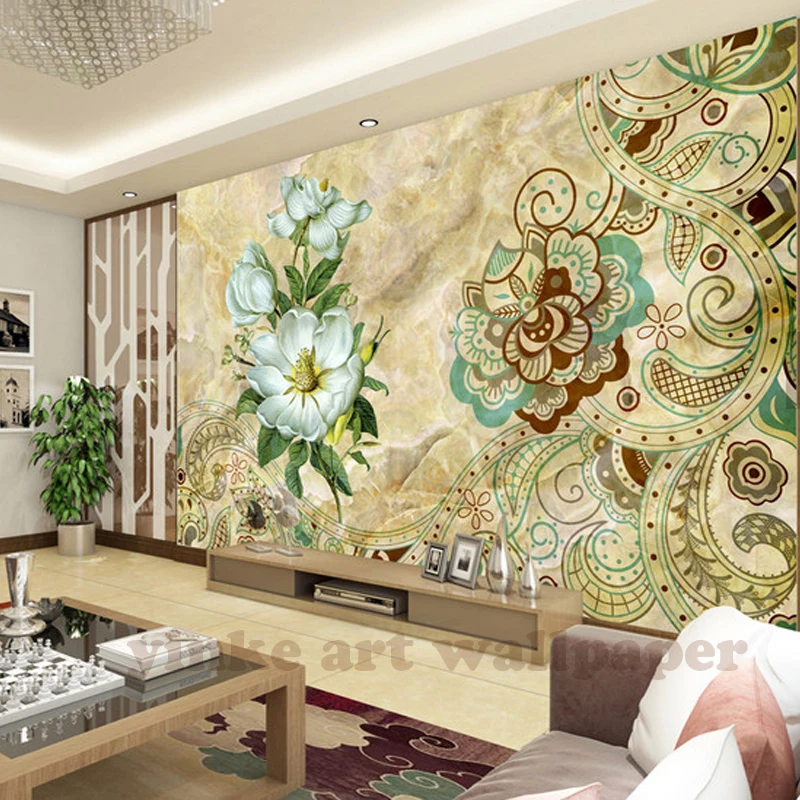 

Custom Photo Wallpaper marble retro orchids 3D Wallpaper Wall Mural Papel De Parede Home Decor Egyptian Murals Pintado