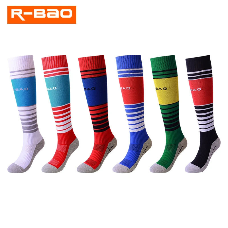 R BAO 2018 New Football Socks Teenagers Breathable Training Knee high Soccer Socks Terry Soccer