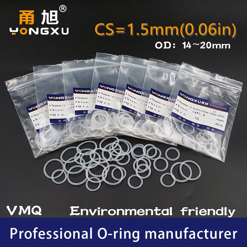 

10PCS/lot White Silicon O-ring Silicone/VMQ 1.5mm Thickness OD14/15/16/17/18/19/20mm O Ring Seal Rubber Gasket Rings Washer