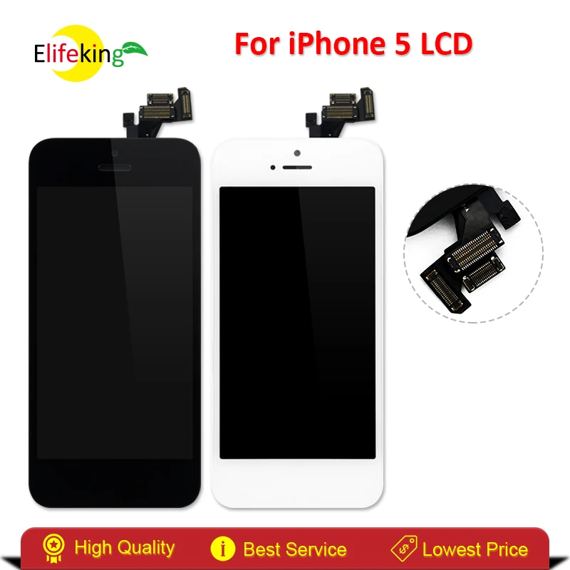 

Elifeking 10PCS/LOT 100% Test LCD Display for iPhone 5 5S 5C Touch Screen Digitizer with Home Button Front Camera Full Assembly
