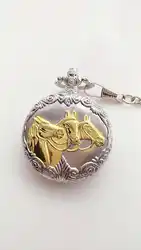 Золото серебро лошадь Античная Кварц Мужчины и женщины ковбой цепи карманные часы подарок