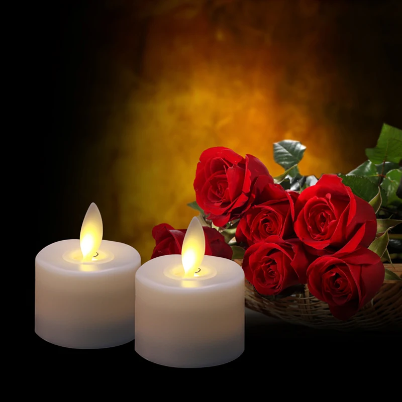 

Set of 12 Electronic Candles Warm White Led Flickering Flameless Battery Operated Dancing Flame Household Tea Light Fake C