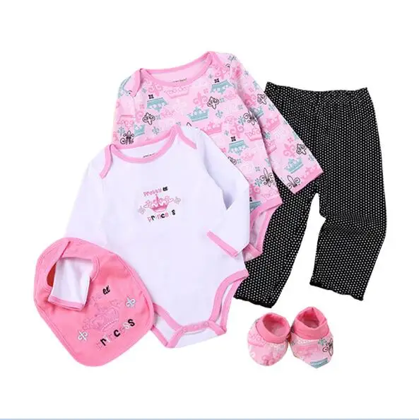 5 шт Комплект для новорожденных детей Комплект для новорожденных мальчиков и девочек Хлопчатобумажная одежда Костюмы для новорожденных Baby Нагрудники+комбинезоны+ брюки+ носки костюм - Цвет: Лаванда