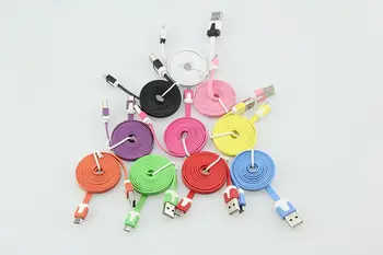 

100pcs High quality 1M/2M/3M Colorful Flat Noodle Micro Usb Sync Data For Samsung S3 S4 S5 for HTC Android phones