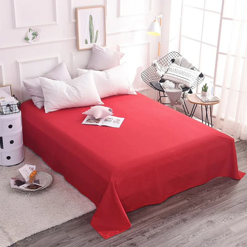 Хлопок простыня постельные принадлежности набор Плоских листов постельного белья подушка чехол король, королева размера однотонные домашний текстиль-СМН - Цвет: Красный