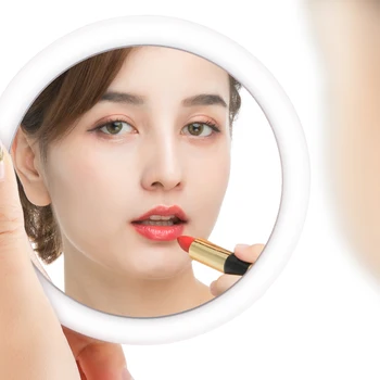 

LED Makeup Round Shape Mirror USB Chargeable Folding Portable Ring Stand Hand Cosmetic Mirror