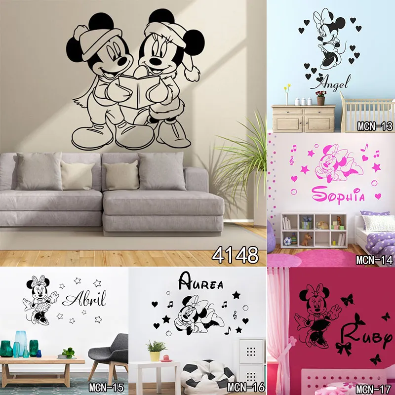 Disney Baby Микки Маус теплые наклейки на стену с именем заказ настенные для девочек и