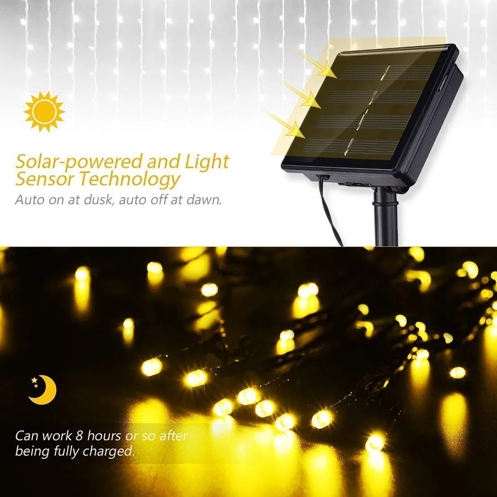 Cortina da Janela Luzes para o Natal de Casamento Luz da Corda Solar Powered Malha 1.1x1.1m 2x3m Início Jardim Decoração Led Net Mod. 130319 12 Solar powered Led Net Luz Da Corda