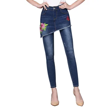 

Idopy Women`s Floral Jeans Emboridery Boho Vintage Flower Skinny Stretchy Cute Plus Size S-4XL Denim Pants Skirts For Girls