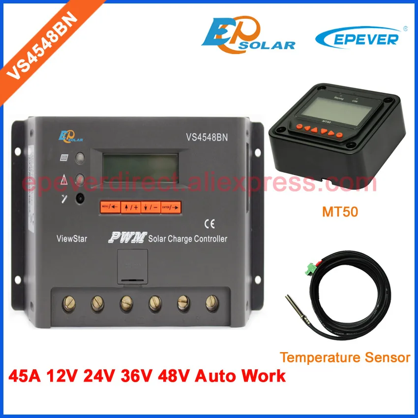 

45A 12V 24V solar controller VS4548BN high voltage work 48V PWM EPEVER small home panels system lcd display with temp sensor