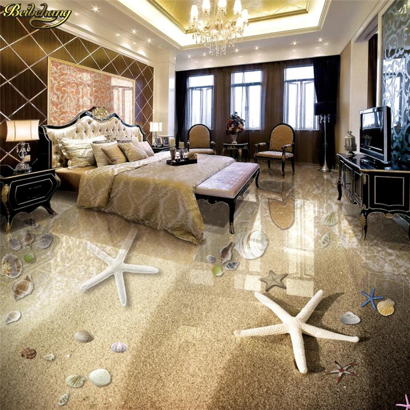 beibehang Custom Photo Floor Painting Wallpaper Romantic Beach Starfish Conch Shell Bathroom 3D papel de parede | Обустройство дома