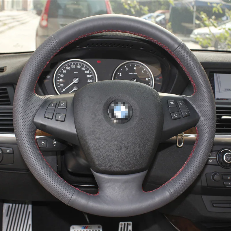 Новинка Противоскользящий черный кожаный чехол на руль для BMW X5|steering wheel stitching|leather
