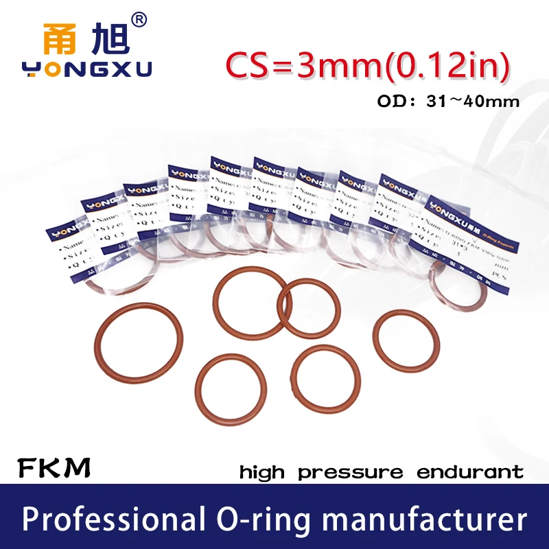 3PCS/lot Fluorine rubber Brown FKM Orings Seal CS3mm OD31/32/33/34/35/36/37/38/39/40*3mm Gasket Oil resistance Rings Washer |