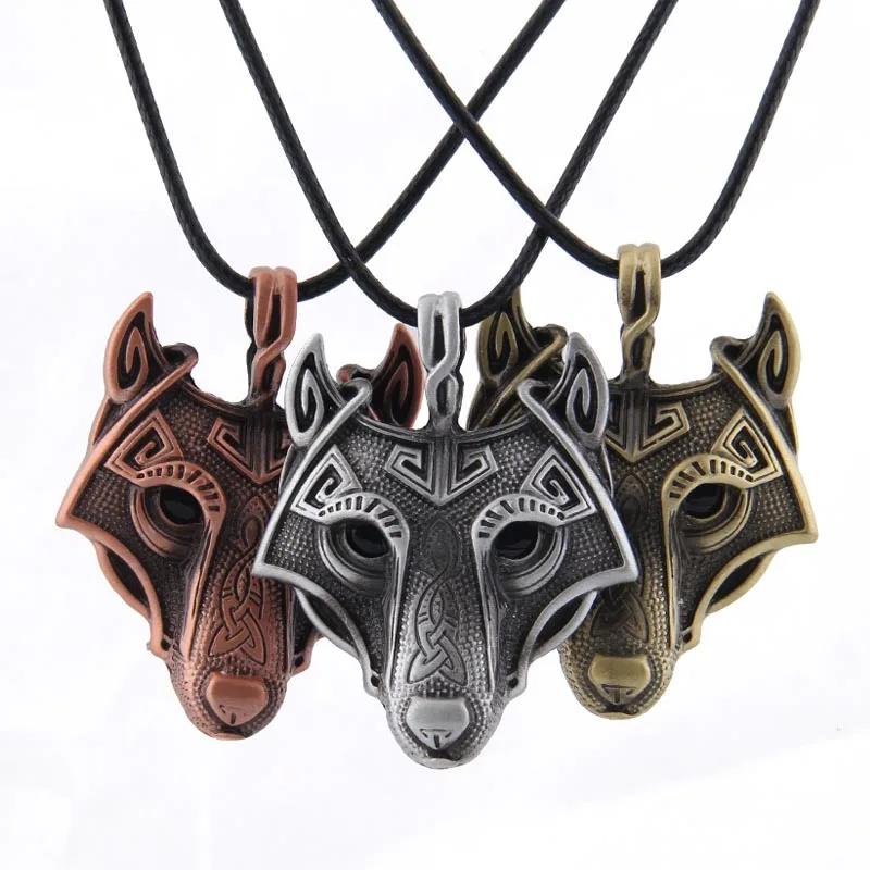 5 Colors 1pcs Norse Vikings Pendant Necklace Norse Wolf Head Necklace Original Animal Jewelry Celtic Wolf Head hange