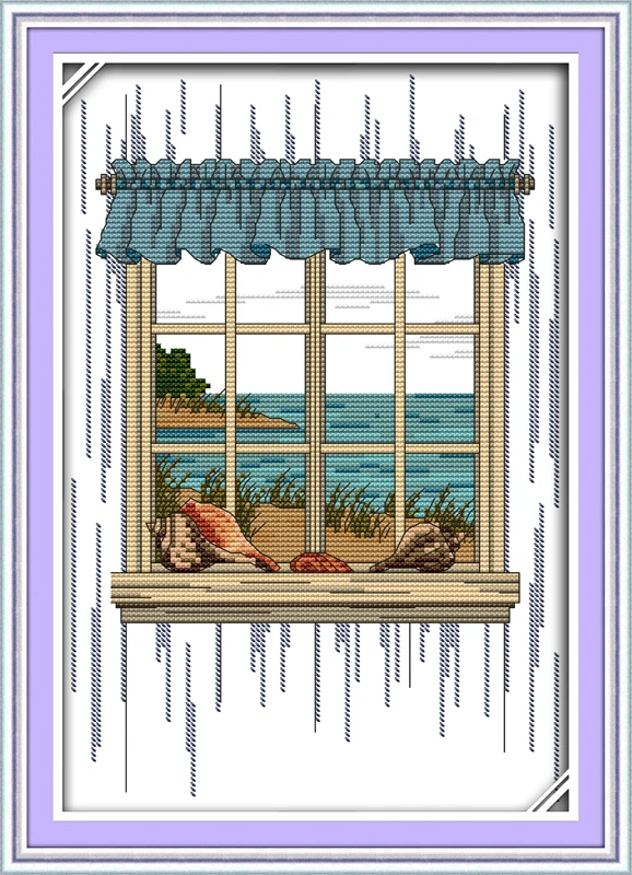 

Seascape outside the window scenery home decor Cross Stitch kits 14ct white 11ct print embroidery DIY handmade needlework wall