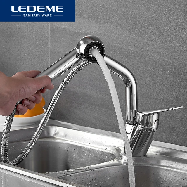 Best Quality LEDEME Kitchen Faucet Kitchen Pull Out Single Hole Ceramic Plate 360 Rotate Contemporary Faucet Sink Cold/Hot Water  L6040