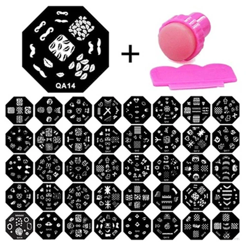 

HHFF Nails Beauty Tool Manicure Template Nail Art Printing Image Polish Stamp Plate Scraper Stamper Kit (Black+Pink)