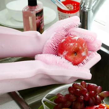 

A Pair Magic Silicone Scrubber Rubber Cleaning Gloves Dusting|Dish Washing|Pet Care Grooming Hair Car|Insulated Kitchen Helper9