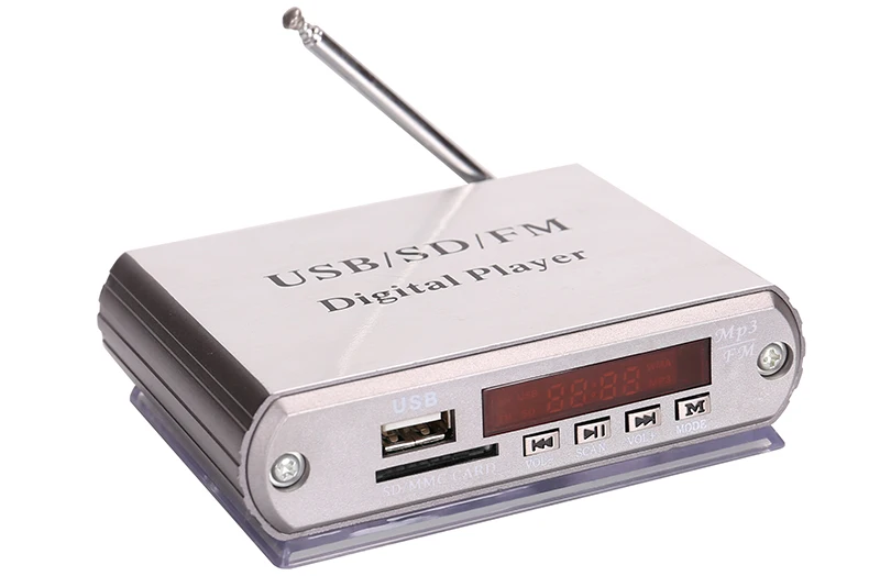 kinter A5 Hifi mini pre amplifier for active speaker or headphone with USB SD FM radio led digital display remote control support DC12V power input silver plastic enclosure  (11)
