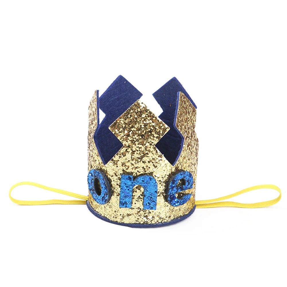 Blue Gold Boy First Birthday Hat Glitter Princess Crown Number 1st 2 3 Year Old Party Baby Shower Decor Headband Kids Gifts