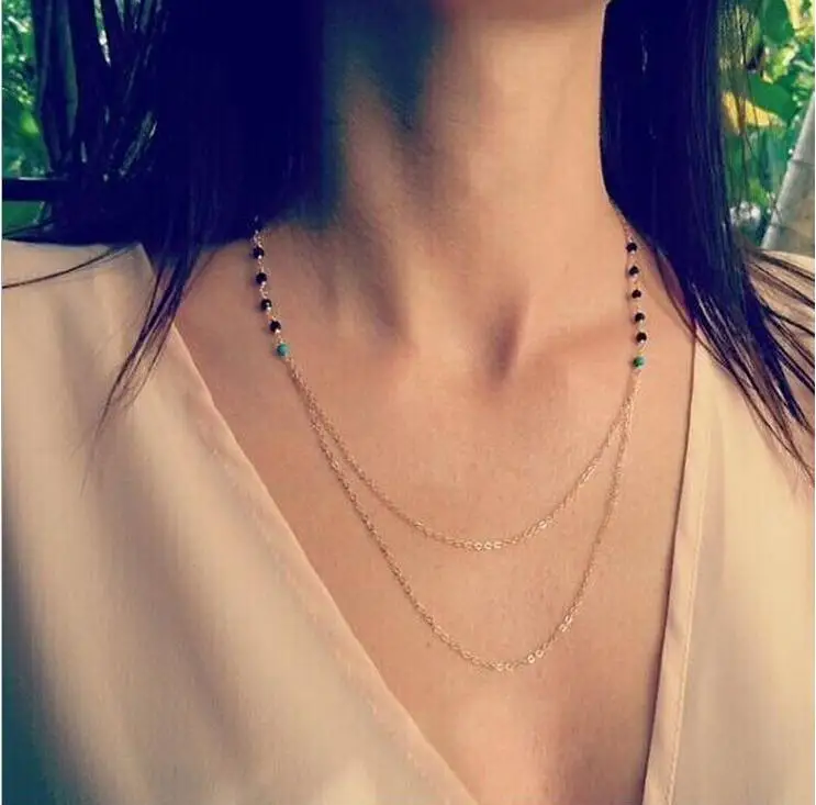 

Fashion simple handmade jewelry handmade beads shoulder fringed green stone short section female necklaceXL026