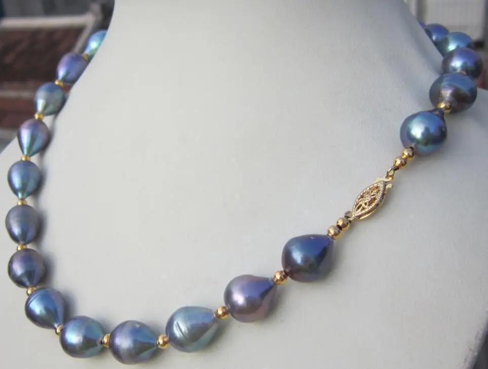 

HUGE AAA++ 10-14MM TAHITIAN SOUTH SEAS BLACK PEARL NECKLACE 20 INCH 925silver