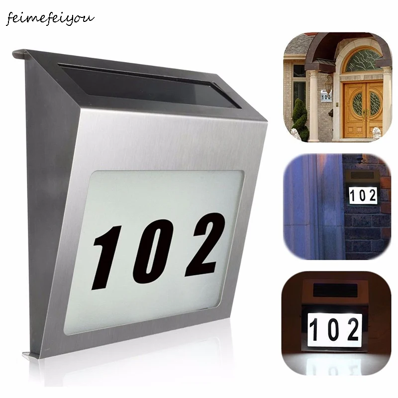Placa da Porta Levou ao ar Sinais da Casa Luz com Parede de Aço Solar Lighte Livre Iluminado Endereço Número Doorplate Inoxidável 2