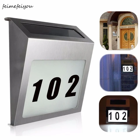 Placa da Porta Levou ao ar Sinais da Casa Luz com Parede de Aço Solar Lighte Livre Iluminado Endereço Número Doorplate Inoxidável 2