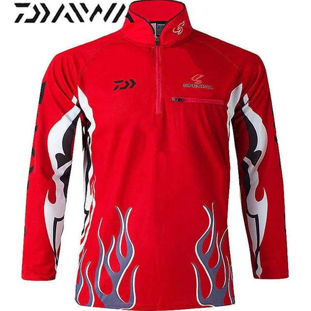 Бренд Дава Для мужчин рыбалка Костюмы УФ-защита от влаги впитывающие, дышащие Рыбалка одежда для рыбалки, с длинным рукавом рубашка - Цвет: Красный