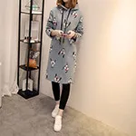 2016-5XL-4XL-3XL-Autumn-Winter-Women-Fashion-Tie-Collar-Dog-Print-Slit-Plus-size-Long