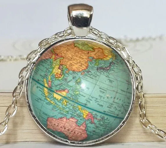 

Free shipping Globe jewelry, vintage globe pendant ,teacher gift, world travel adventurer , world map globe jewelry
