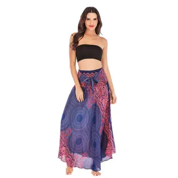 

2019 New Women's Summer Fashion Thai Cotton Silk Print Belly Dance Skirt Beach Holiday Ethnic Style Skirt