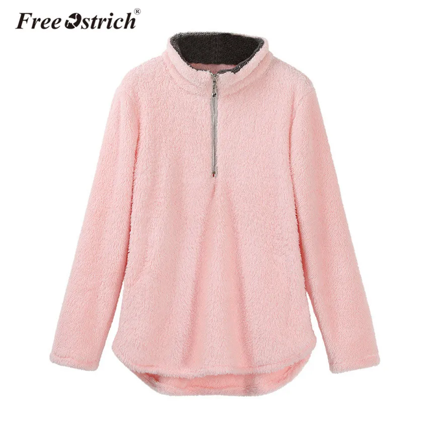 

Free Ostrich Sweatshirt Women Pullovers Long Sleeve Pockets Stand Collar Loose Pullovers Outerwear Women Tops Dropshipping De29