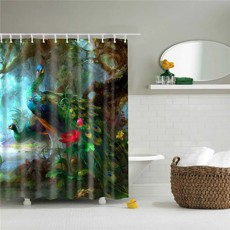 Polyester Fabric Shower Curtain Animals Peacock Painting Nordic Pattern Print Bathroom Decorative Shower Bath Curtains - Цвет: TZ160806