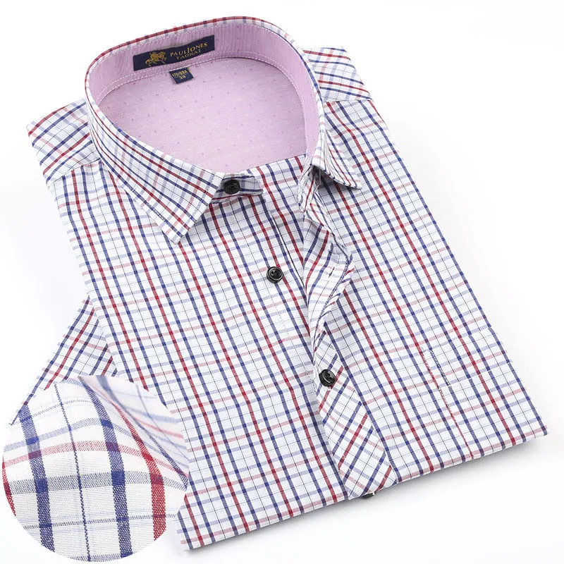 Мужская Повседневная рубашка в клетку с коротким рукавом и принтом|designer mens dress